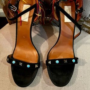 Valentino Rockstud Suede Heels | Black + Multicolor Size 40